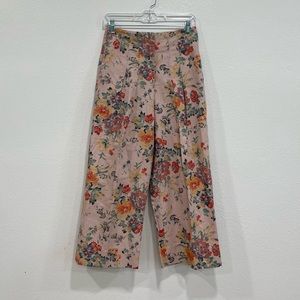 REBECCA TAYLOR high waist wide leg floral linen blend cropped pants